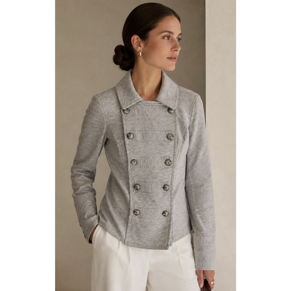 CAbi Gray Knit Military Jacket Double Breasted Minimalist Blazer Small